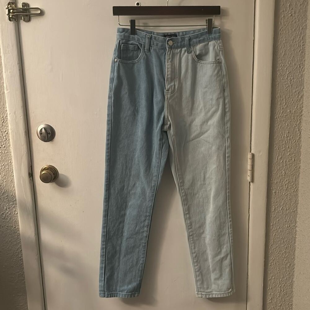 Nasty Gal Two Tone Straight Leg Denim Jeans 6 Color Block Casual Festival Y2K